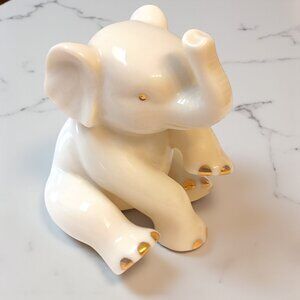 LENOX Ivory Porcelain Lucky Mini Elephant Figurine 24K Gold Trim Trunk Up Statue